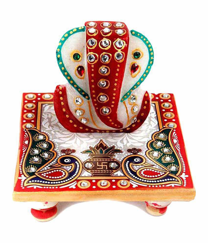 Sajawat Bazaar Traditional Makrana Marble Lord Ganesha With Peacock And Kalash