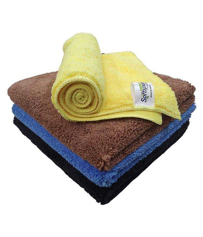 SOFTSPUN Microfiber High Loop Cleaning Cloths, 40x60 cms 4 pcs Towel Set 380 GSM (Multicolor). Thick Lint & Streak-Free Multipurpose Cloths.