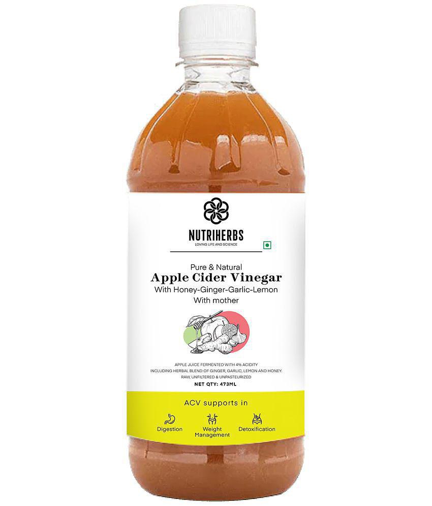 Nutriherbs Apple Cider Mother Vinegar With Honey Ginger Garlic and Lemon - 473 ml | Supports Weight Management, Detoxification and Digestion