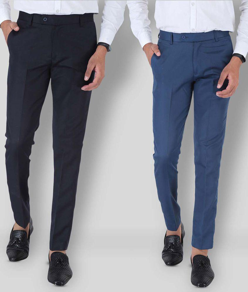 SREY - Navy Blue Polycotton Slim - Fit Mens Chinos ( Pack of 2 ) - None