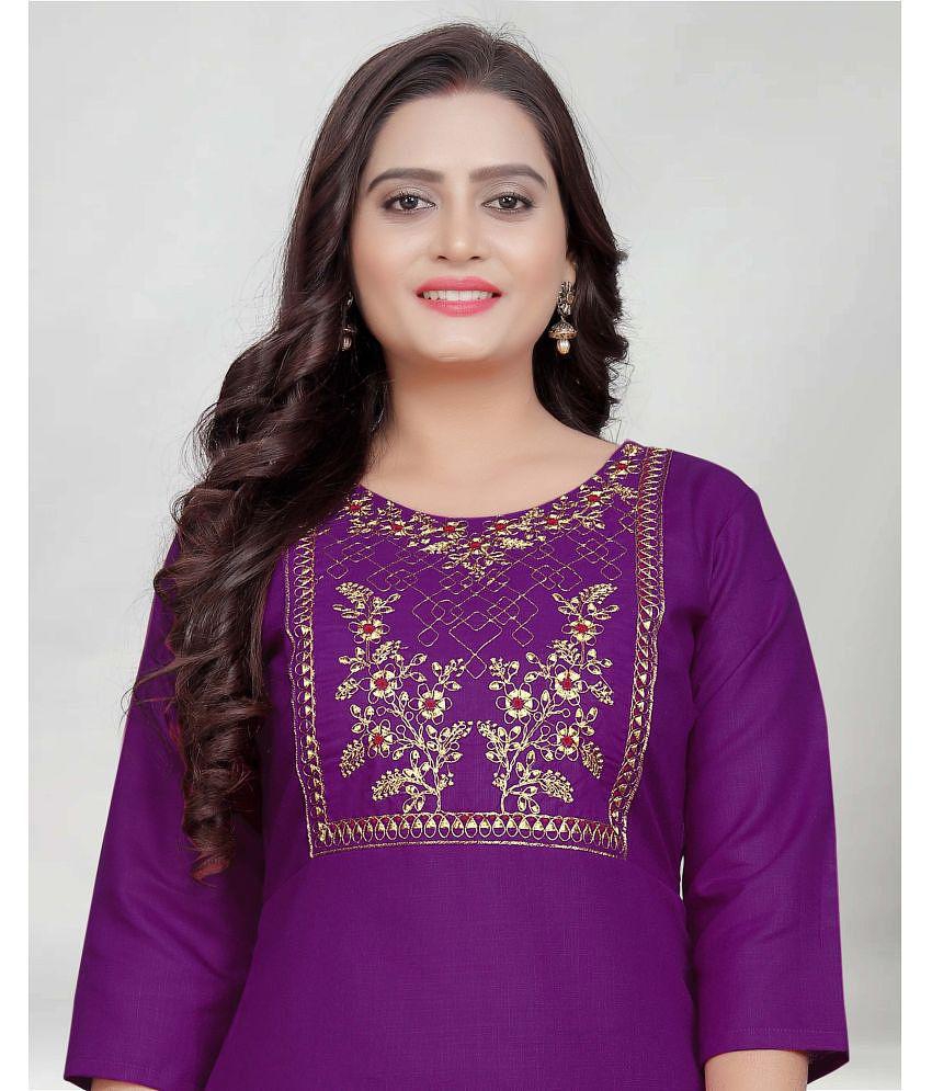 Buy Online Plo BROTHERS DEAL - Purple Cotton Blend Women's Straight Kurti ( Pack of 1 ) - None