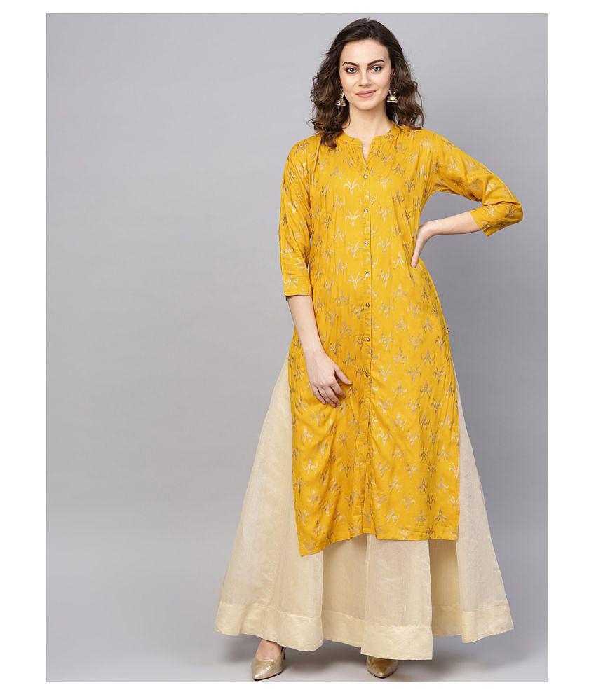 KSUT Yellow Viscose Straight Kurti - XL