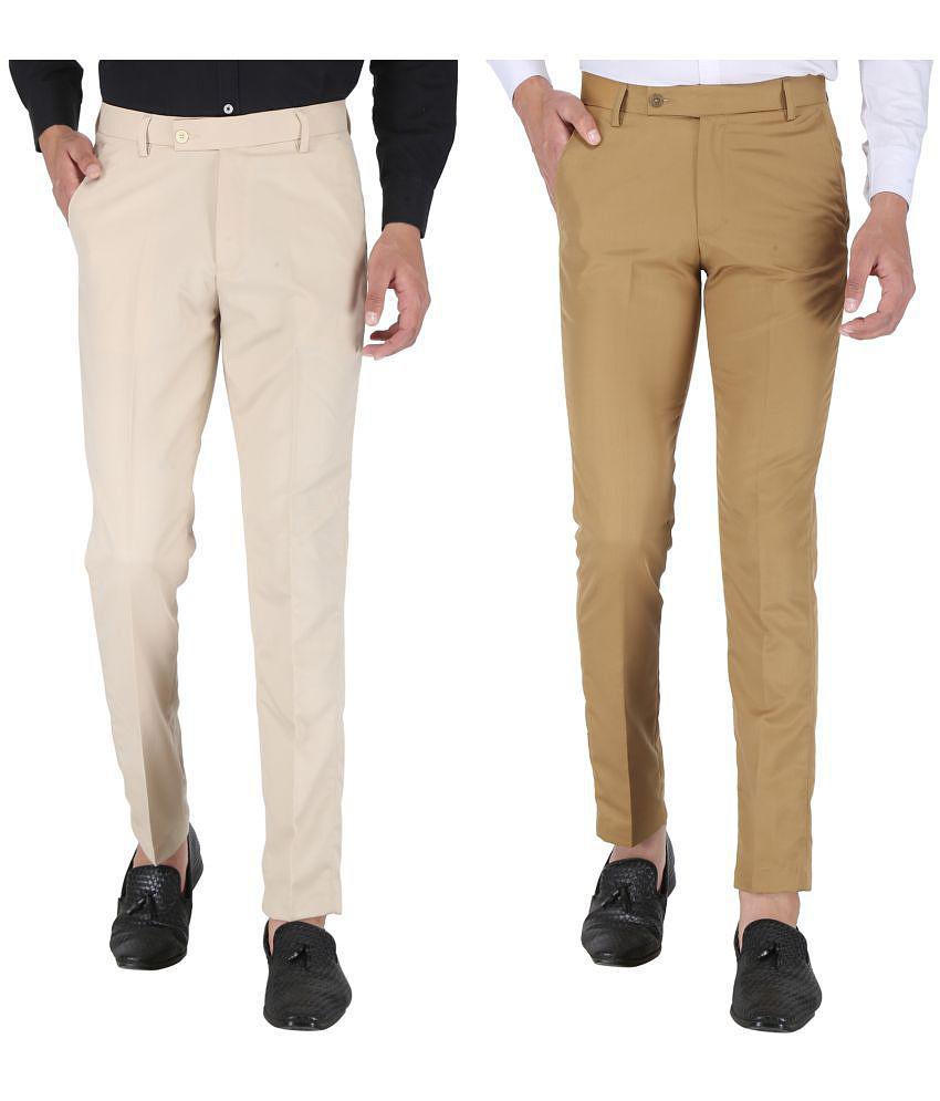 Playerz - Multicolor Polycotton Slim - Fit Mens Formal Pants ( Pack of 2 ) - None