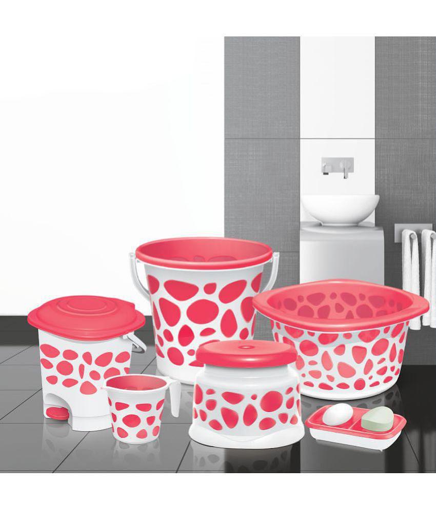 Milton Duplex Spa 6 Round Printed Bathroom Set, Set of 6, Pink