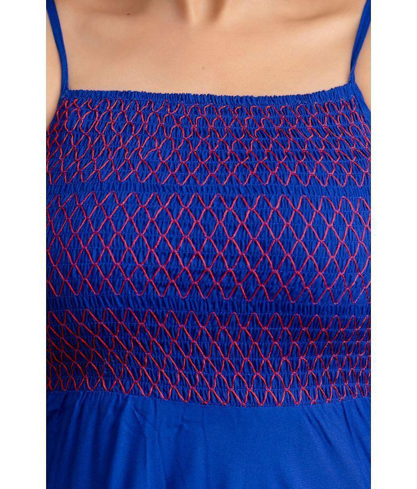 Best Men Frionkandy Rayon Embroidered Ankle Length Womens Fit & Flare Dress - Blue ( Pack of 1 )