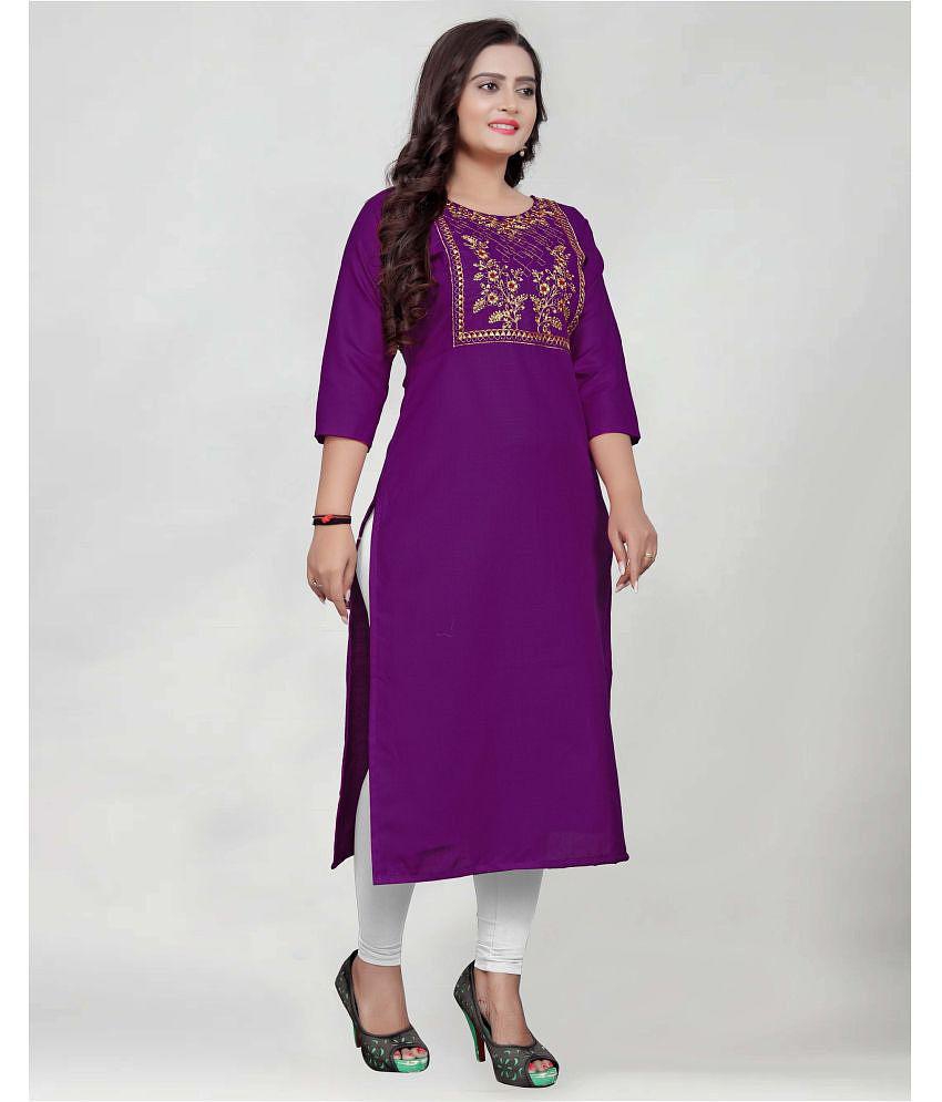 Trendy Men BROTHERS DEAL - Purple Cotton Blend Women's Straight Kurti ( Pack of 1 ) - None 2025 