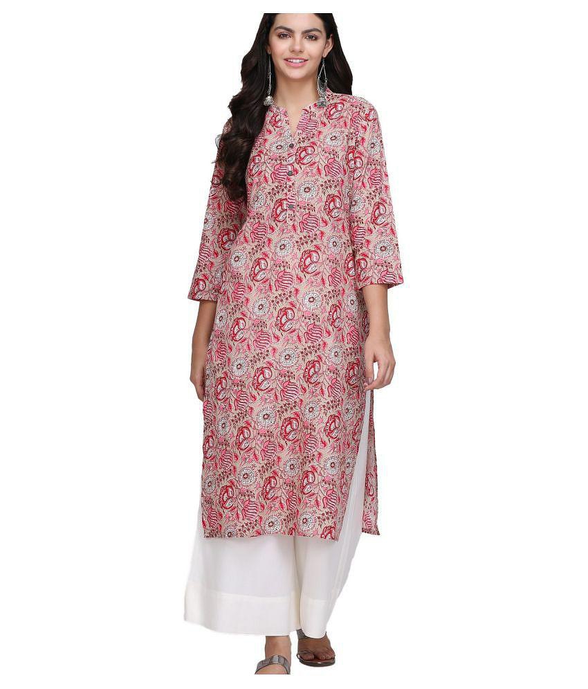 KSUT Pink Cotton Straight Kurti - Single - S