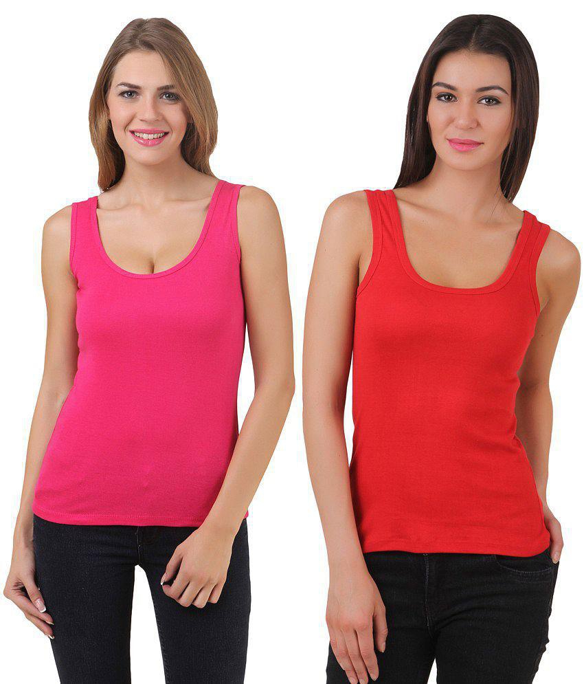 Q-Rious Multi Color Cotton Lycra Camisoles - M