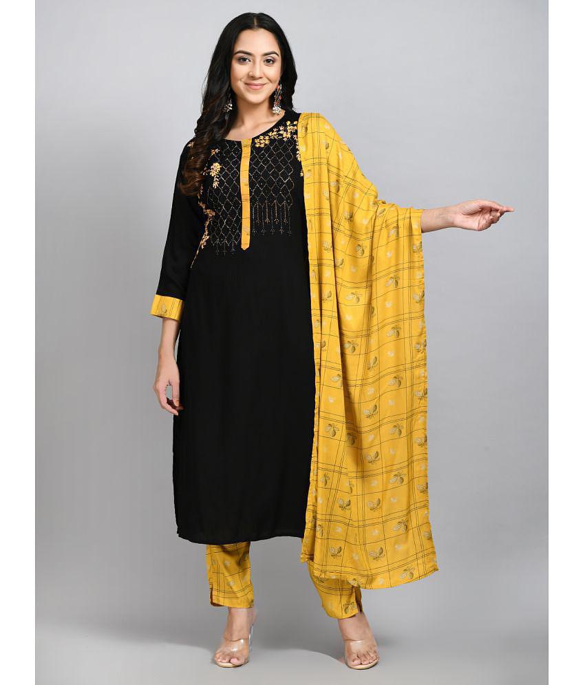 Desinoor - Black Straight Rayon Women''s Stitched Salwar Suit ( Pack of 1 ) - None