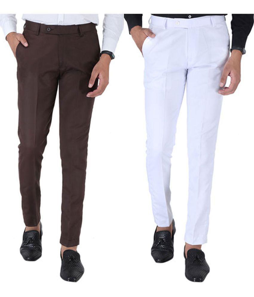 SREY Coffee Slim -Fit Flat Trousers Pack of 2 - None