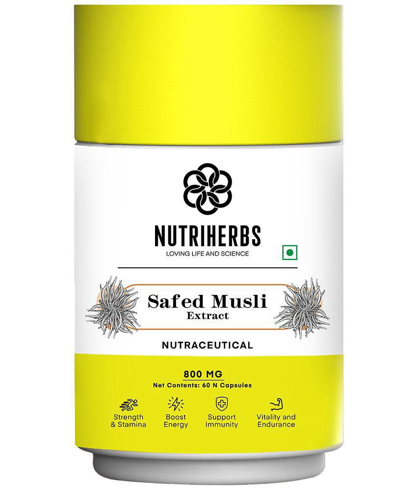 Nutriherbs Safed Musli Capsules 800 mg 100% Pure & Natural Safed Musli - 60 Capsule| Provides Energy & Boosts Immunity | Enhances Sports Performance