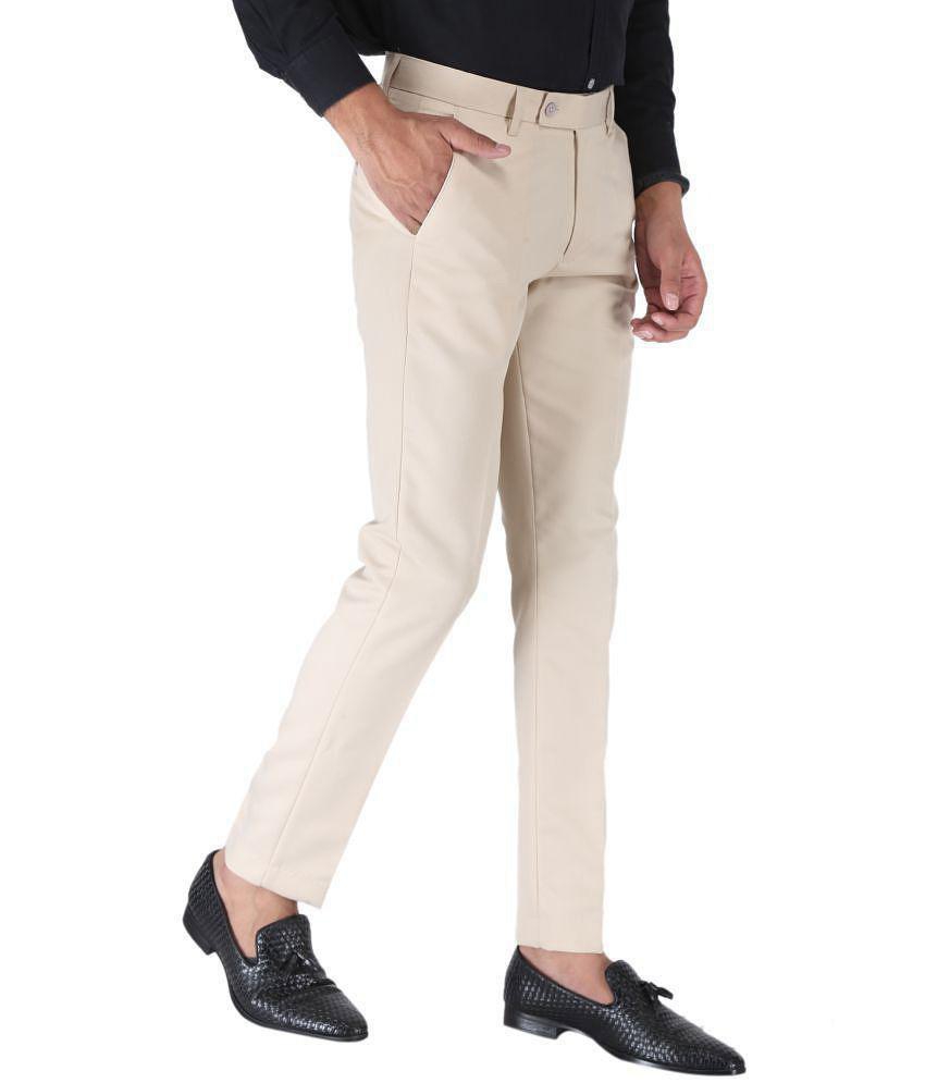 SREY Cream Slim -Fit Flat Trousers Pack of 2 - None