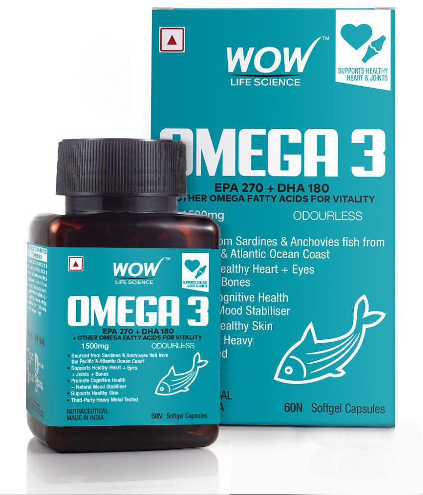 WOW Life Science Omega-3 1500mg Capsules with Fish oil - EPA 270 + DHA 180 Enriched - 60 Capsule