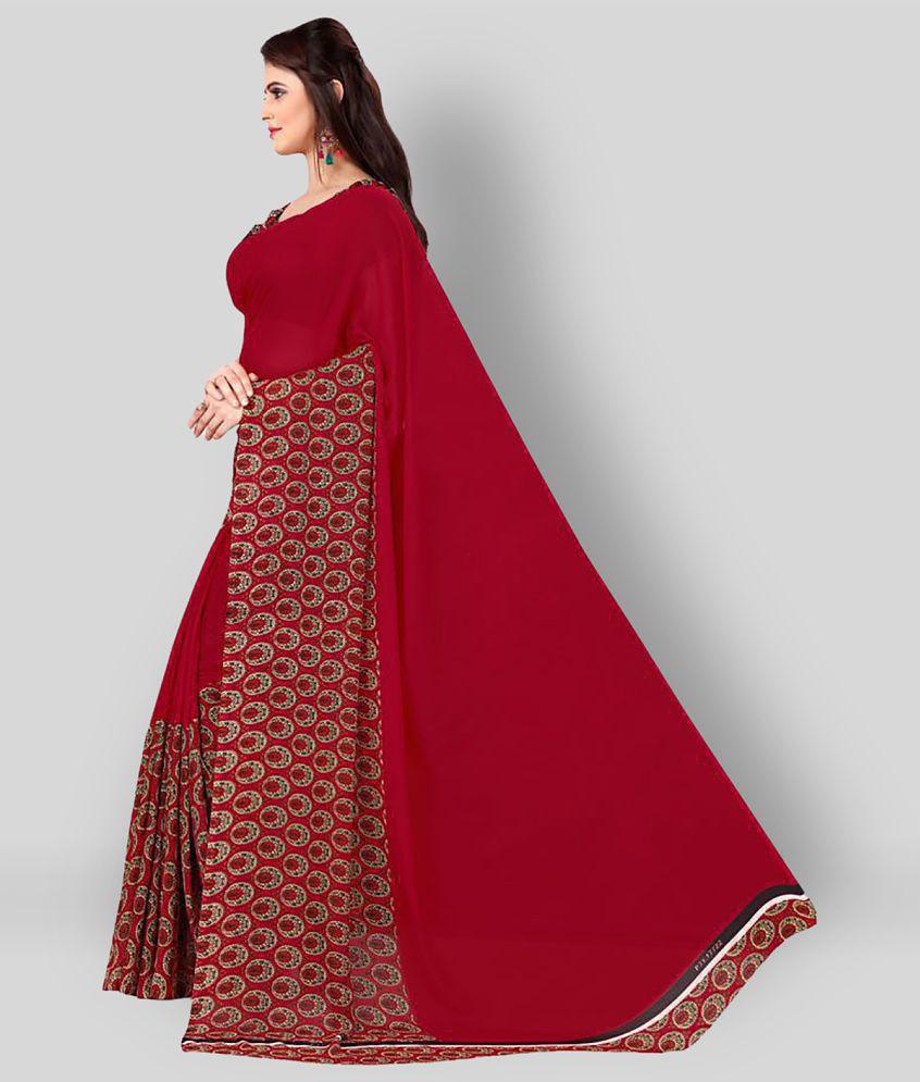 Anand Sarees - Red Georgette Saree With Blouse Piece (Pack of 1)