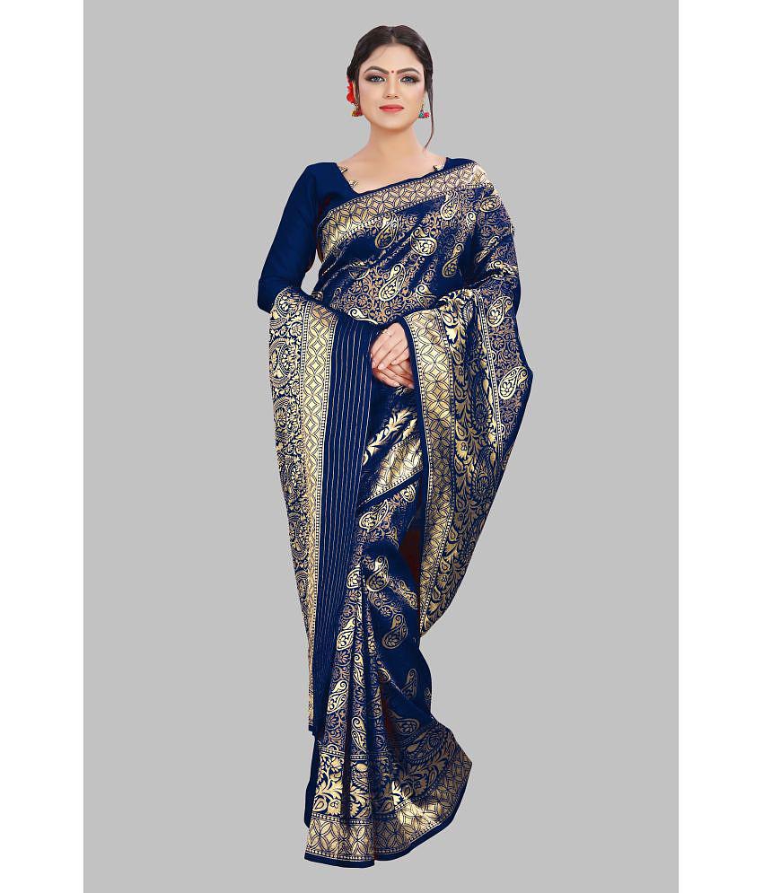 Om Shantam Sarees - Navy Blue Art Silk Saree With Blouse Piece ( Pack of 1 ) - Navy Blue