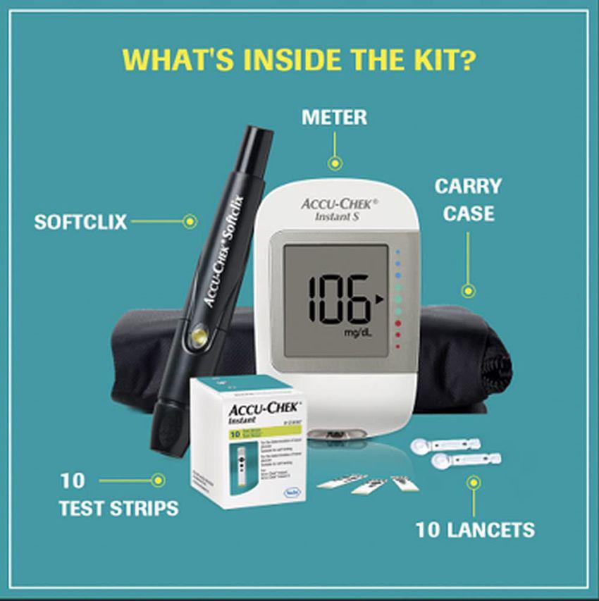 Accu-Chek Instant S Blood Glucose Glucometer Kit with Vial of 10 Strips, 10 Lancets and a Lancing device FREE for Accurate Blood Sugar Testing