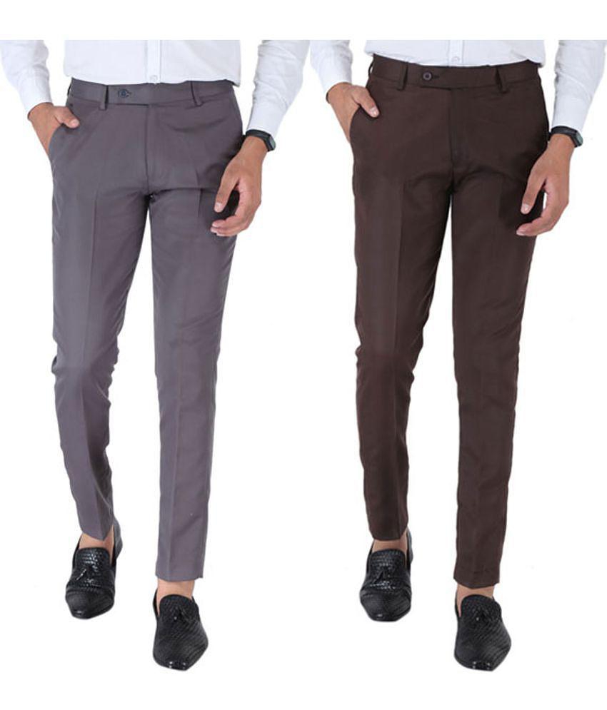 SREY Grey Slim -Fit Flat Trousers Pack of 2 - None