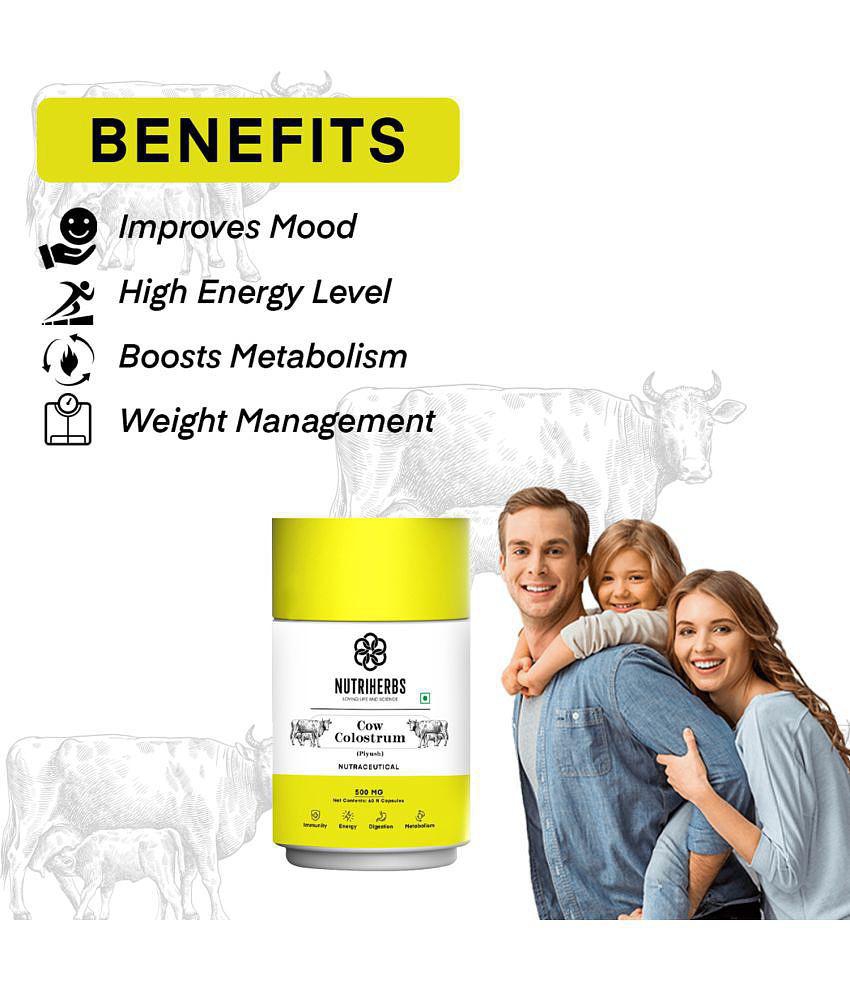 Nutriherbs Cow Colostrum  500 mg - 60 Capsules | Helps to Immunity Booster | Improves Appetite for Men and Women