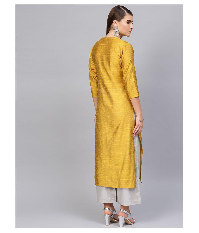 KSUT Yellow Silk Straight Kurti - S