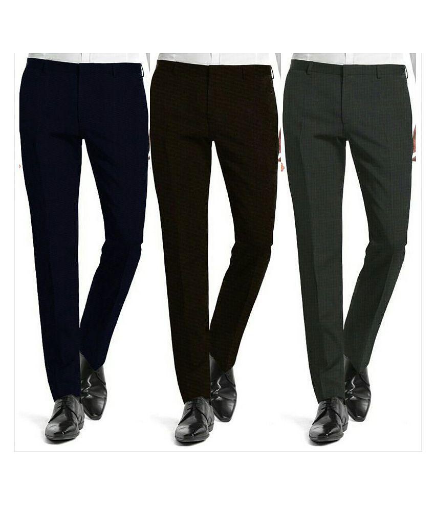 Inspire Clothing Inspiration - Multicolor Polycotton Slim - Fit Men's Formal Pants ( Pack of 3 ) - 34