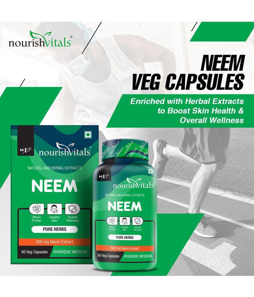 NourishVitals Neem Pure Herbs, 500 mg Neem Extract, Blood Purifier & For Healthy Skin, 60 Veg Capsules