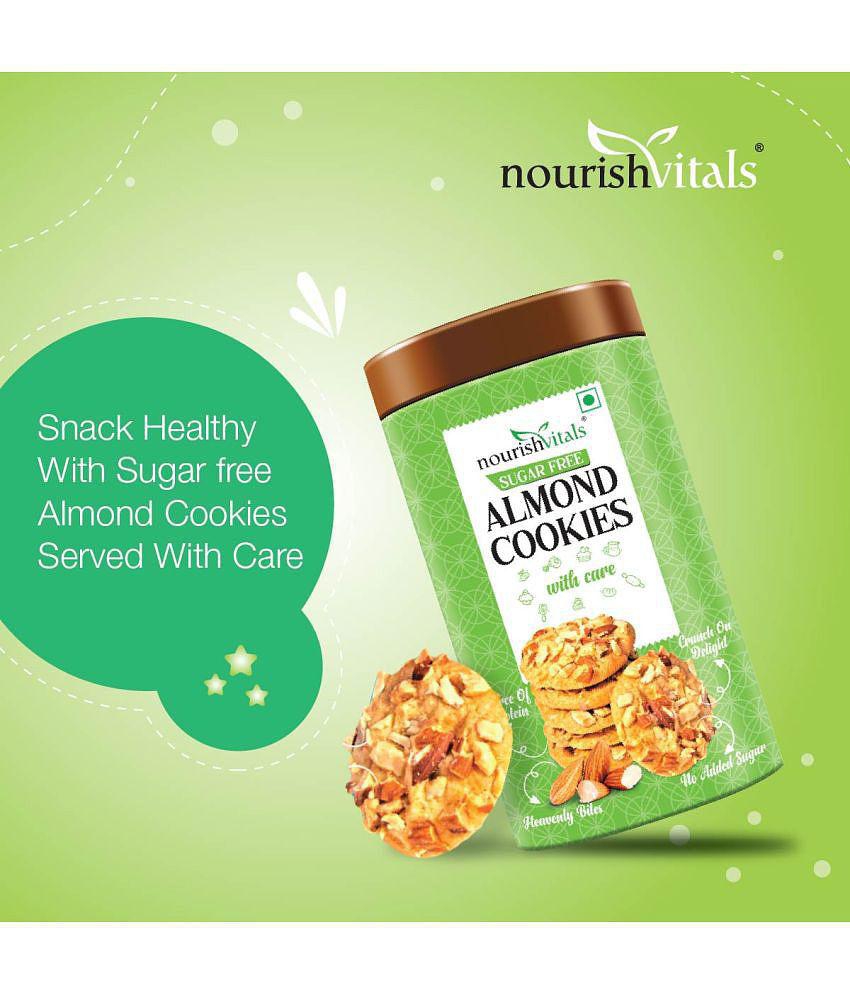 NourishVitals Sugar Free Almond Cookies, No Added Sugar, Heavenly Bites, Source of Protein, Crunchy Delights, Genius Snack, 120g