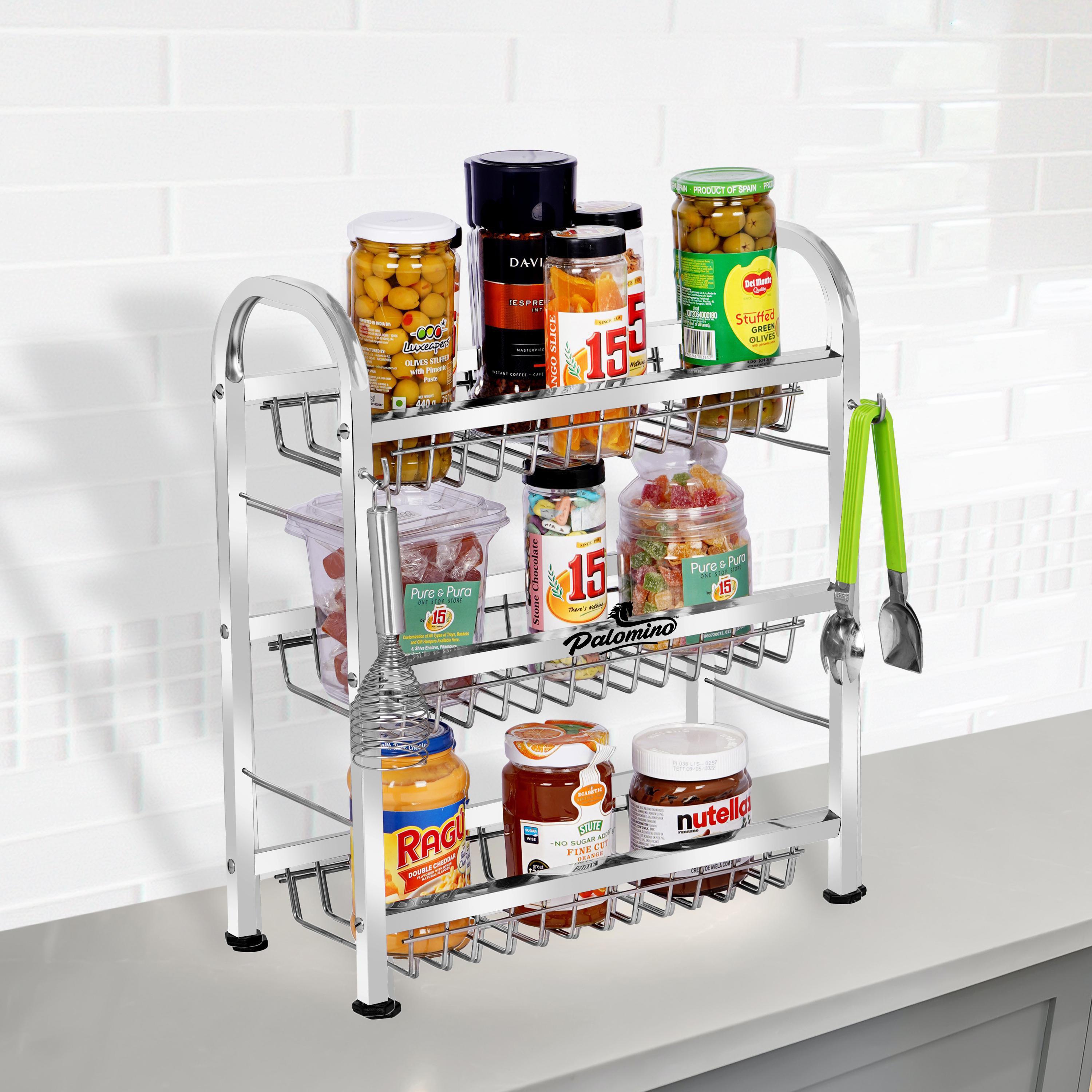 PALOMINO 18*15 Inch 3 Layer Stainless Steel Plate Rack | Dish Rack | Plate/Dish Stand | Utensil Rack | Dish Organizer/Holder | Thali/Tray Stand Plate Kitchen Rack