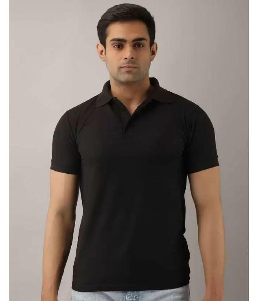 SKYRISE Cotton Blend Slim Fit Solid Half Sleeves Men''s Polo T Shirt - Black ( Pack of 1 ) - None