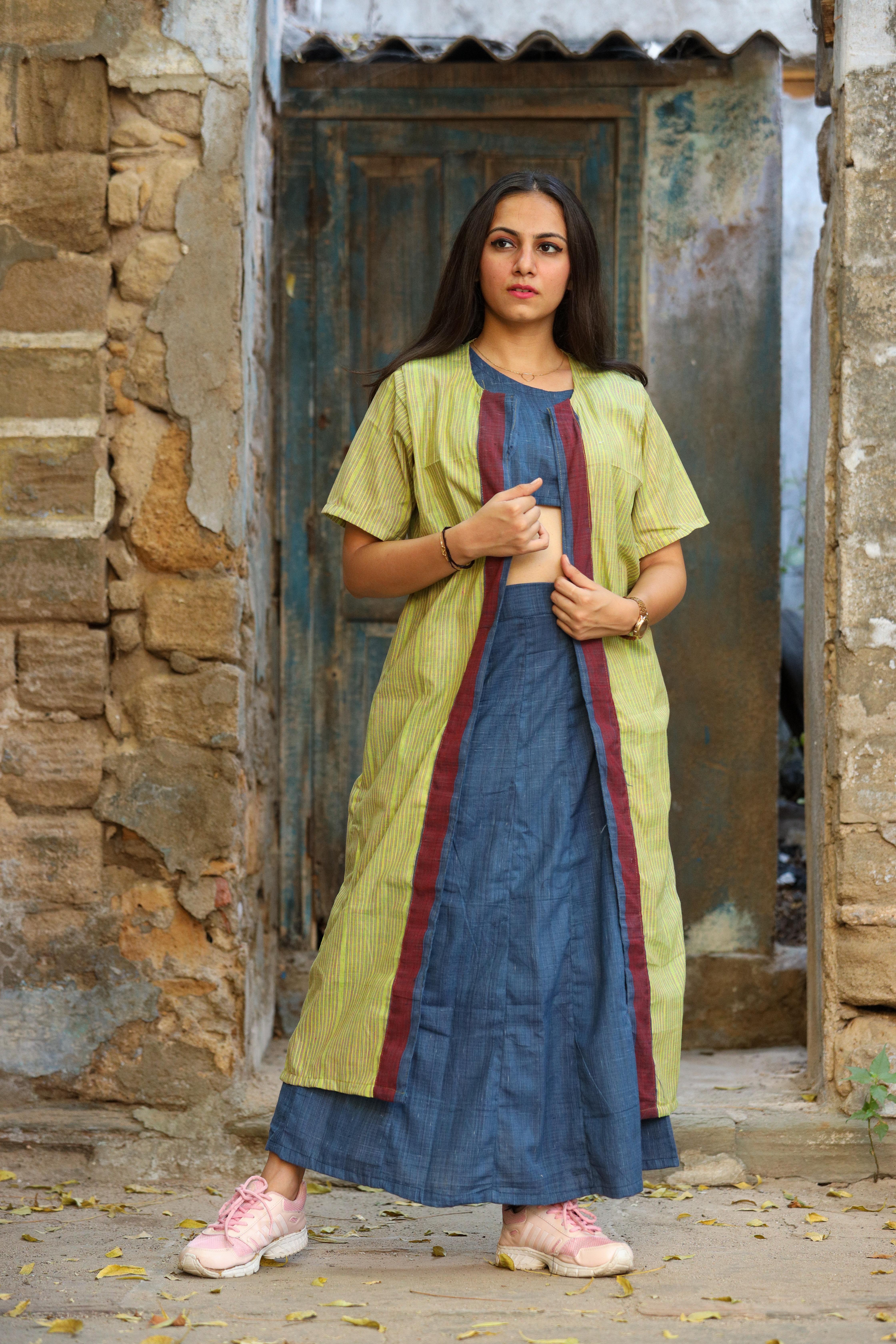 Lavi-Crop Top Stlye Jacket & Skirt(Khadi) - l