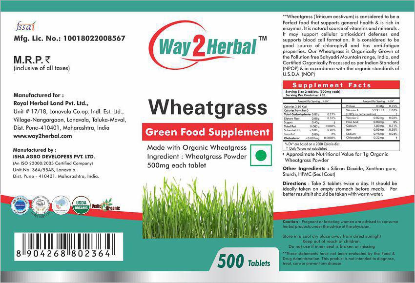 Way2Herbal Wheatgrass Tablets 500 no.s Pack of 2