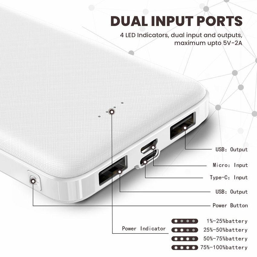 Tecsox 10000 -mAh 5V/2.4A Li-Polymer Power Bank - White