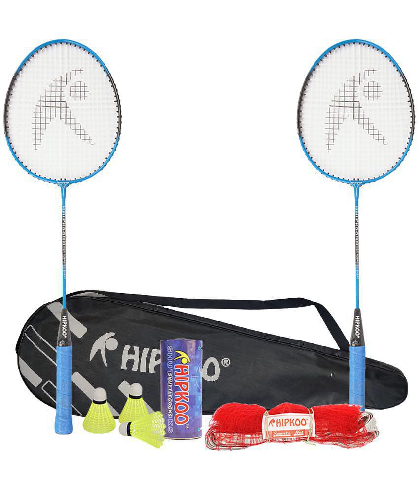 Hipkoo Sports HR 15 Aluminum Badminton Complete Racquets Set | 2 Wide Body Racket, 3 Shuttlecocks and Net | Ideal for Beginner | Lightweight & Sturdy (Blue, Set of 2)