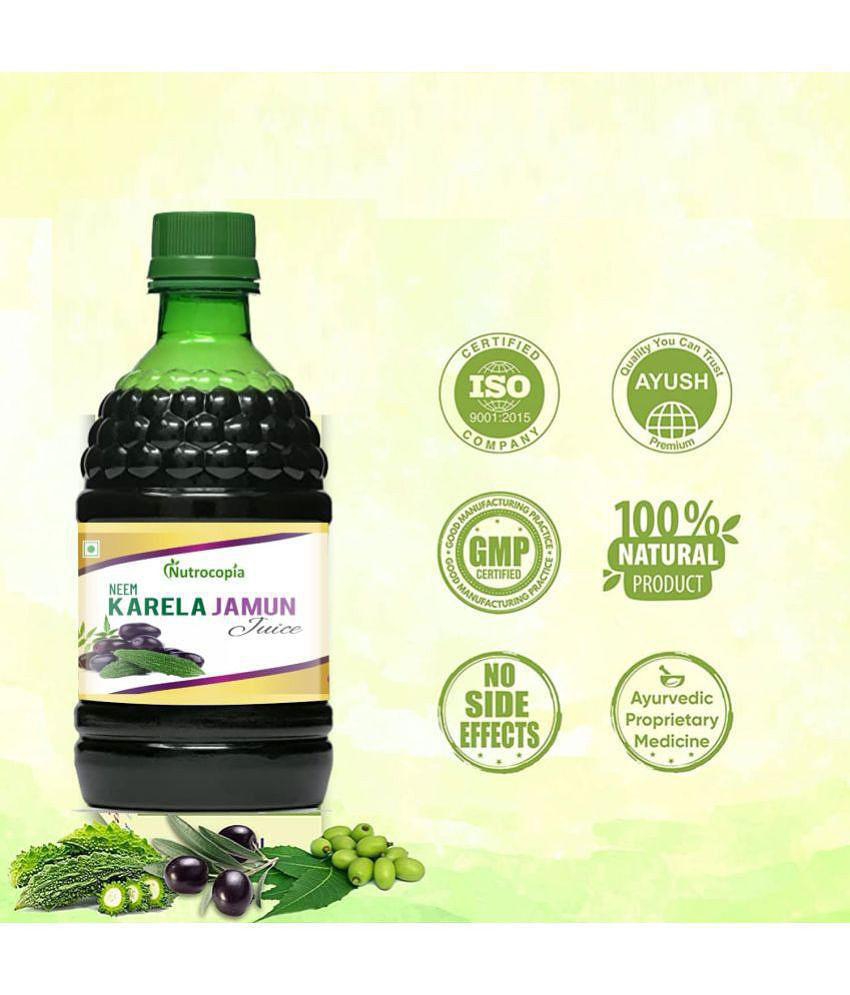 NUTROCOPIA Neem Karela Jamun Juice for Diabetes - 400 ml, Ayurvedic Diabetic Care Juice, Helps Maintain Healthy Sugar Levels, Immunity Booster Juice for Skin Care & Natural Detox Pack of 4