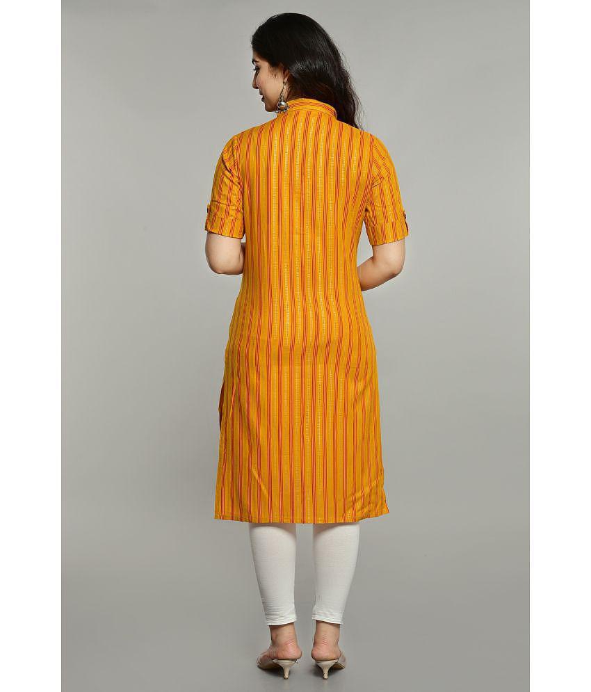 Glorious - Yellow Rayon Women's Front Slit Kurti ( Pack of 1 ) - None