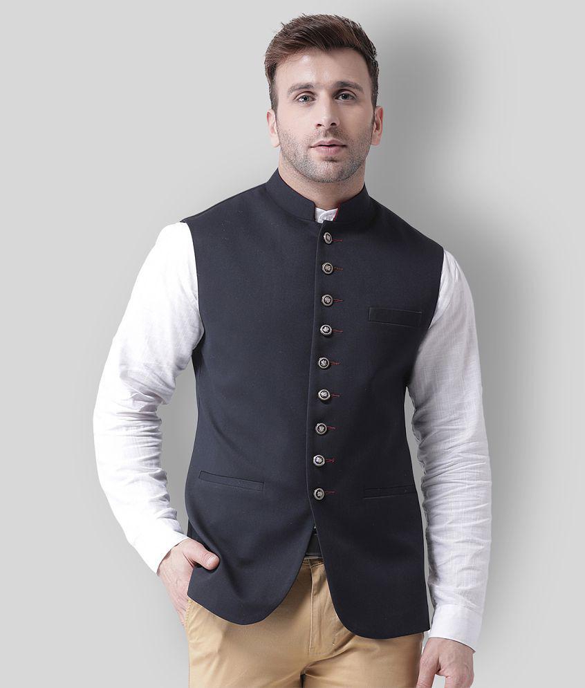 Hangup Navy Cotton Blend Nehru Jacket - None