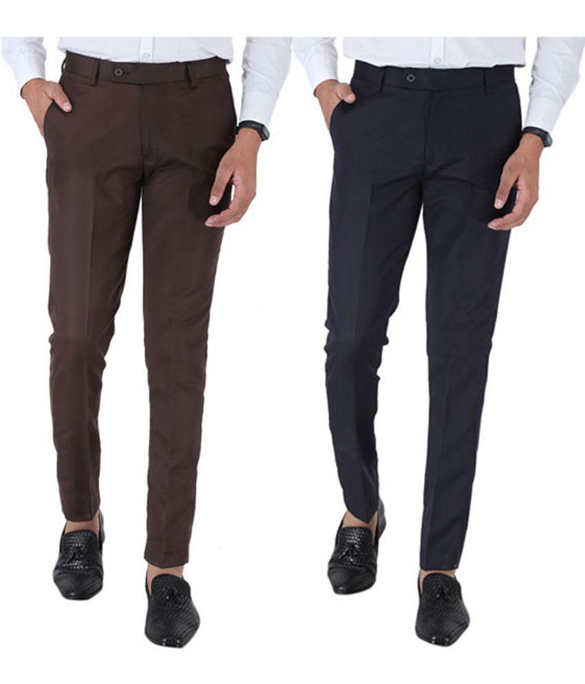 SREY - Coffee Polycotton Slim - Fit Men's Trousers ( Pack of 2 ) - None