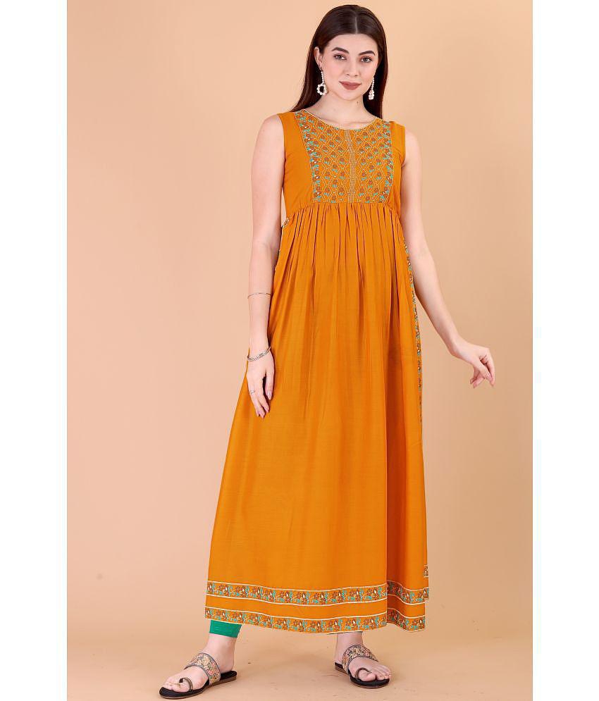 Glomee - Mustard Viscose Women''s Nayra Kurti ( Pack of 1 ) - None