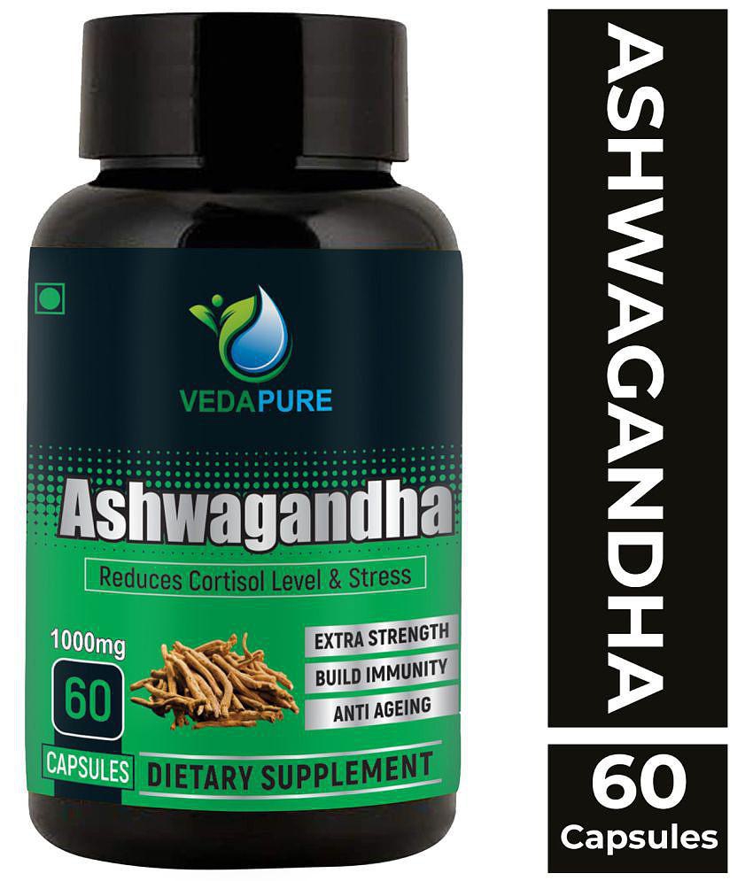 VEDAPURE Ashwagandha ( Withania somnifera ) General Health, Anxiety & Stress Relief, Energy & Endurance- 60 capsules (Pack of 1)