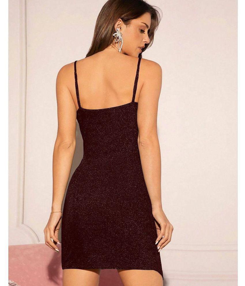 Premium Men Addyvero Polyester Embellished Mini Womens Asymmetric Dress - Burgundy ( Pack of 1 )