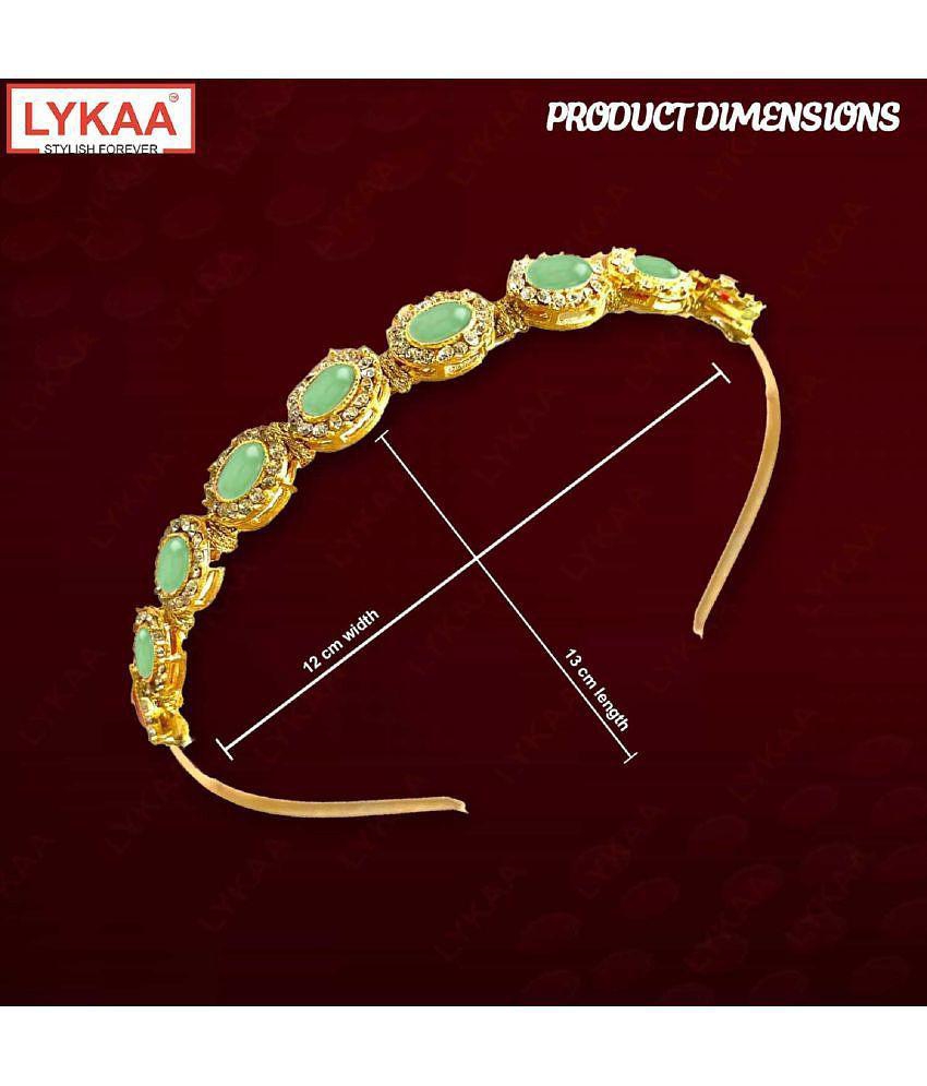 Trendy Men Lykaa Kundan Jewellery Green Plated Hair Band Mathapatti Head Band For Women and Girl