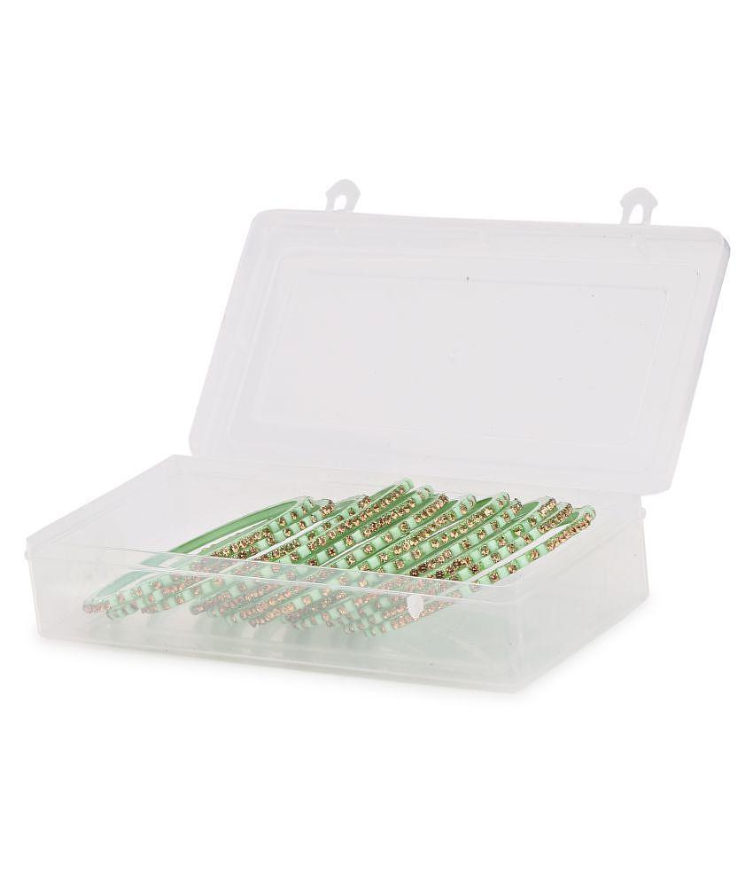 Trendy Men Party Glass Bangle Set Ornamented With Beads For Spaical Look (Pack Of 12 Green Shini