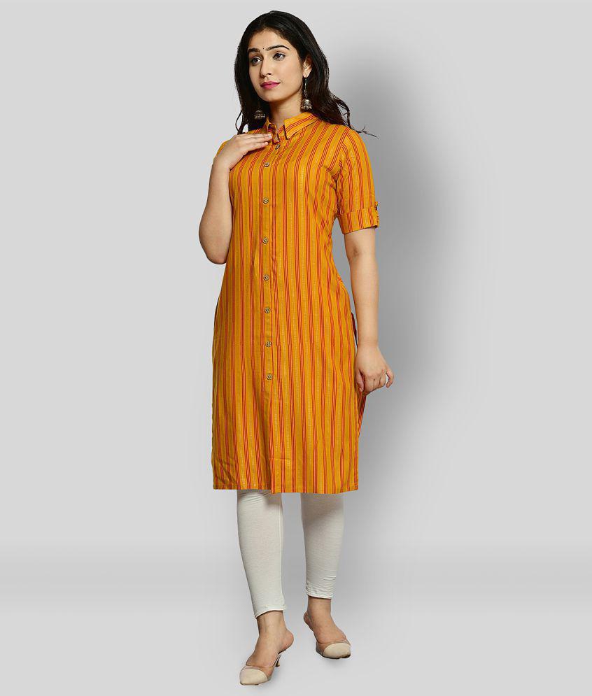 Glorious - Yellow Rayon Women's Straight Kurti ( Pack of 1 ) - XXL