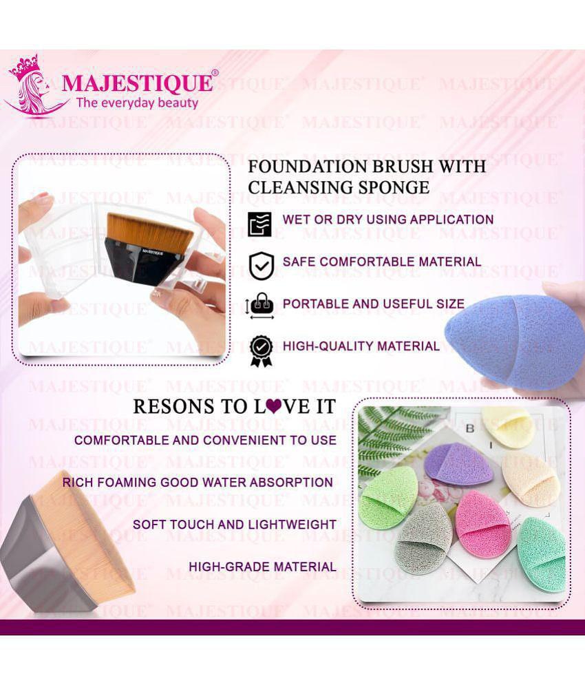 Majestique Flat Foundation Brush With Facial Cleaning Sponge (Pack Of 2) Color May Vary