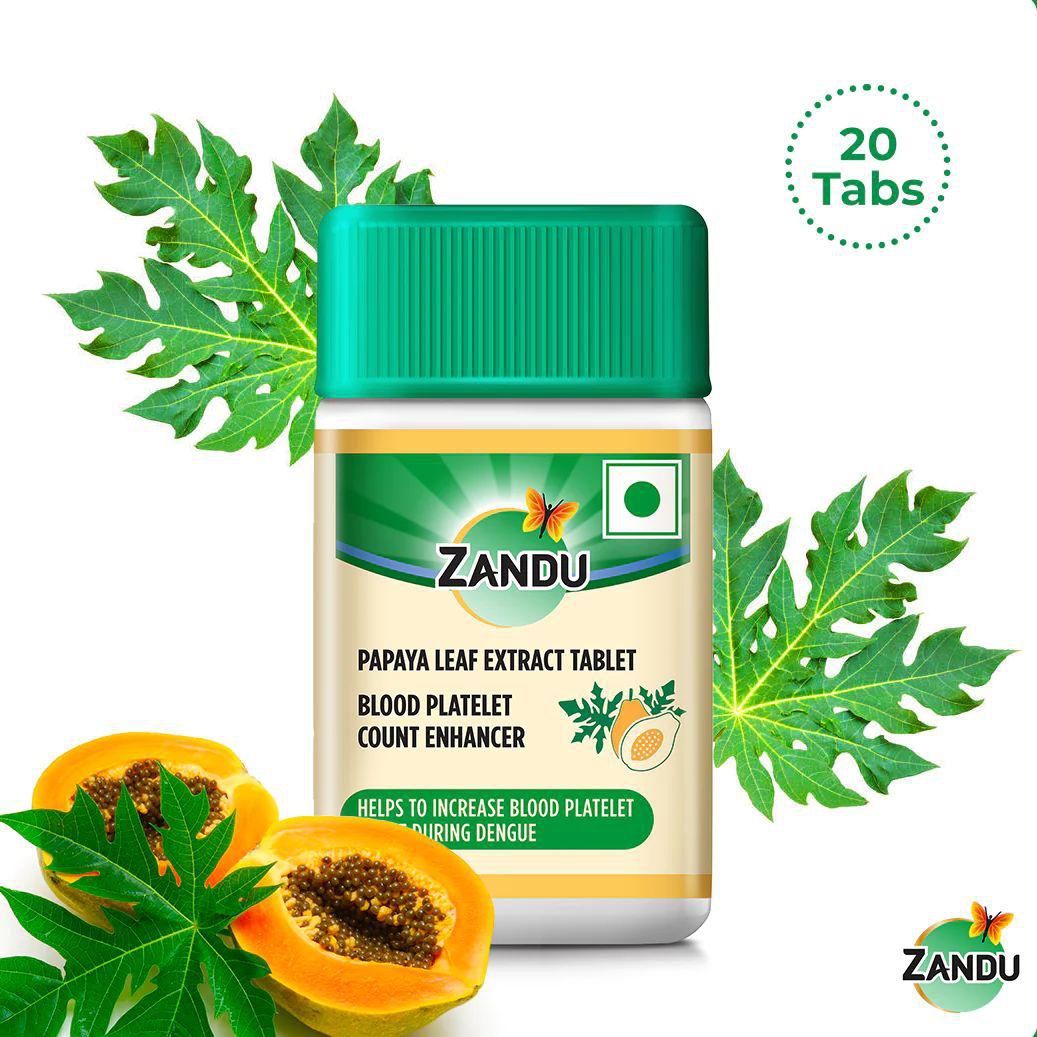 Zandu Pure Papaya Leaf Extract Tablets for Platelet Boost (20 Tabs)