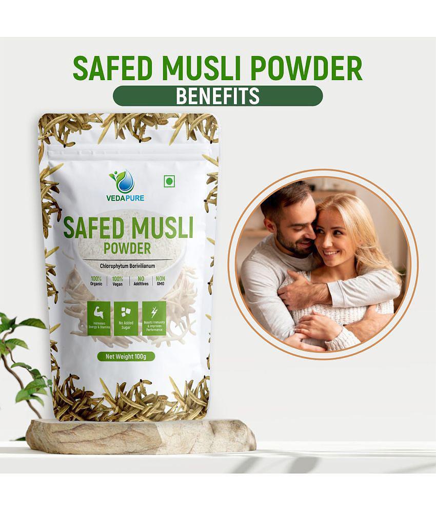 Vedapure Safed Musli Powder Supports Muscle Mass, Bones & Joints Boosts Energy,Vigor & Vitality - 100gm (Pack of 2)