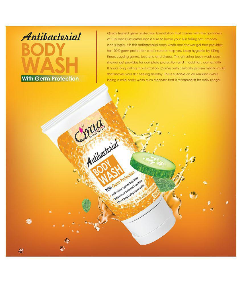 Qraa Antibacterial Body Wash With Goodness Of Tulsi & Cucumber, Germ Protection Shower Gel 200 mL