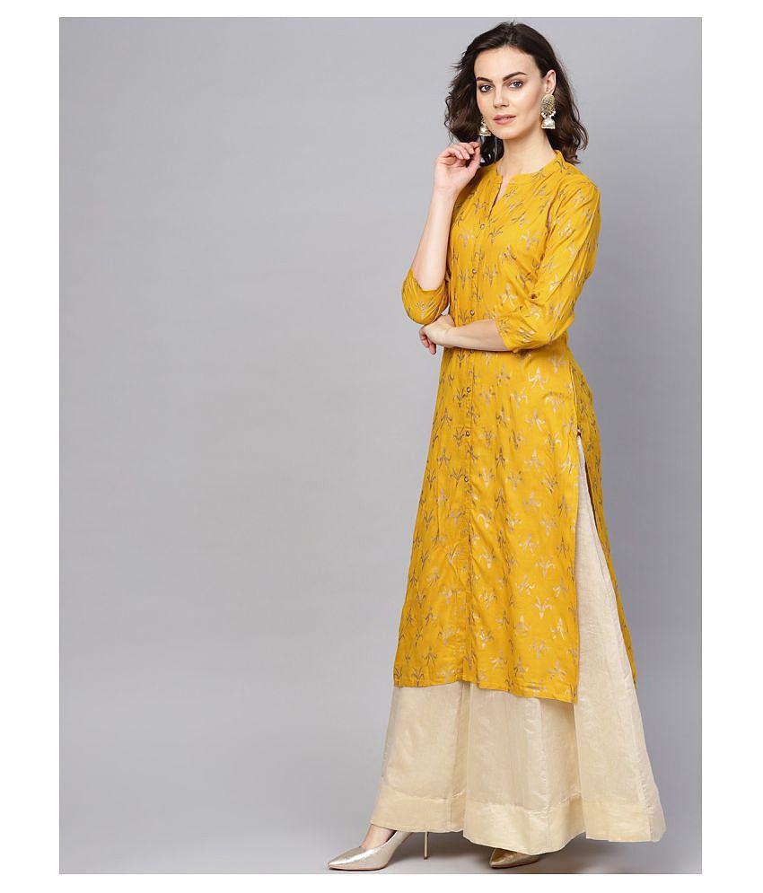 KSUT Yellow Viscose Straight Kurti - XXL