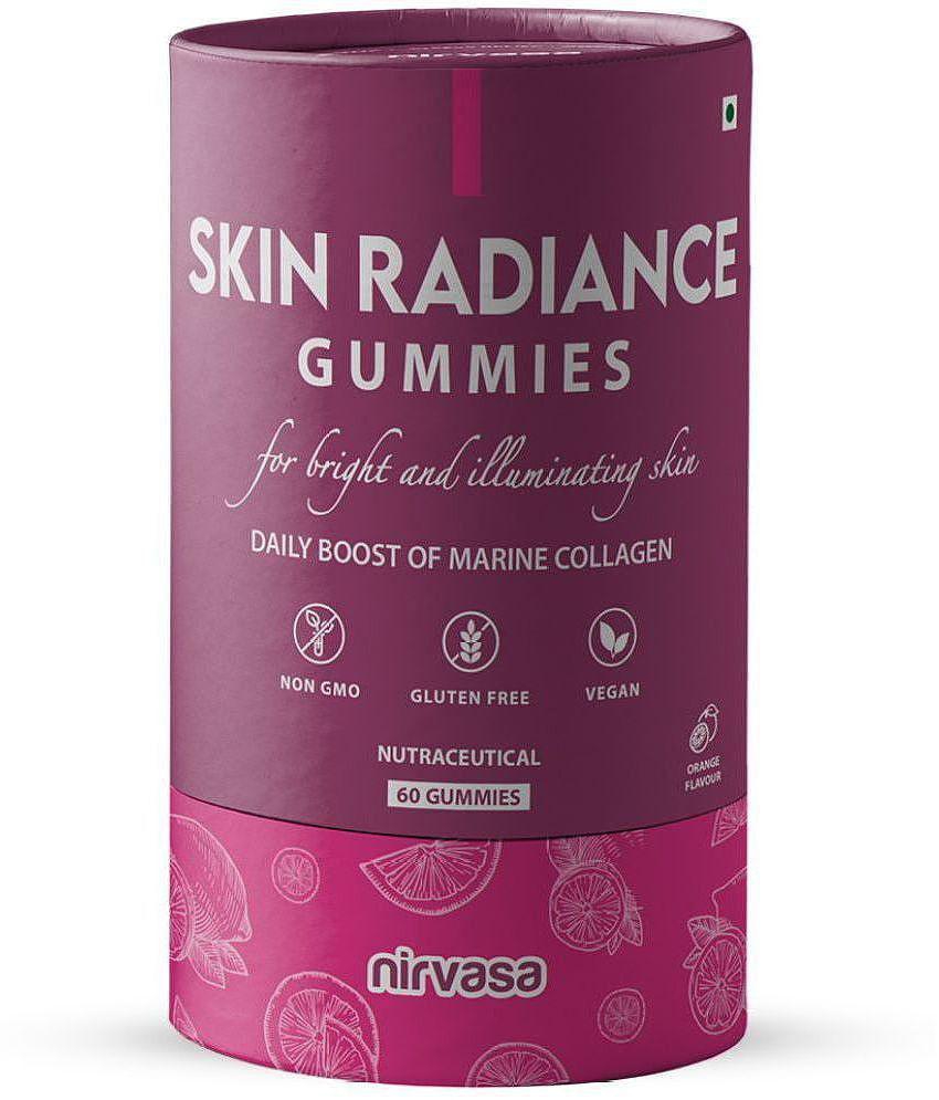 Nirvasa Skin Radiance Gummies, for Glowing illuminating Skin, enriched with Marine Collagen, Vitamin C with Orange Flavour (1 x 60 Gummies)