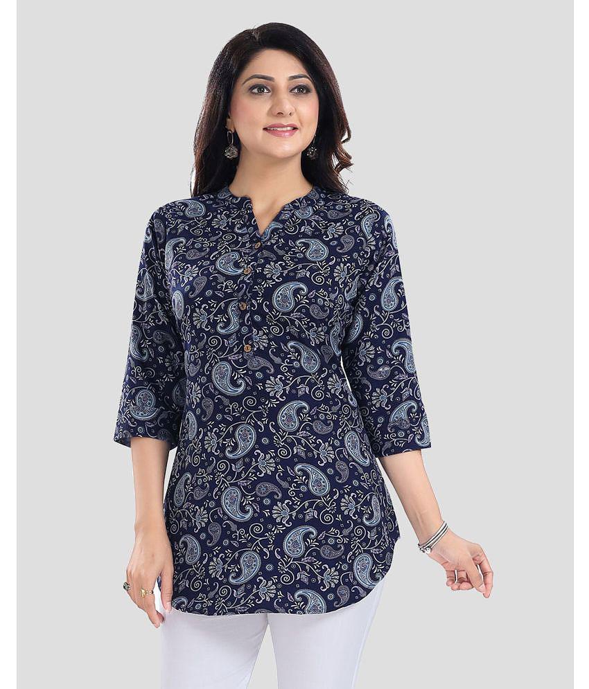 Buy Online Plo Meher Impex Crepe Printed A-line Womens Kurti - Blue ( Pack of 1 ) - None