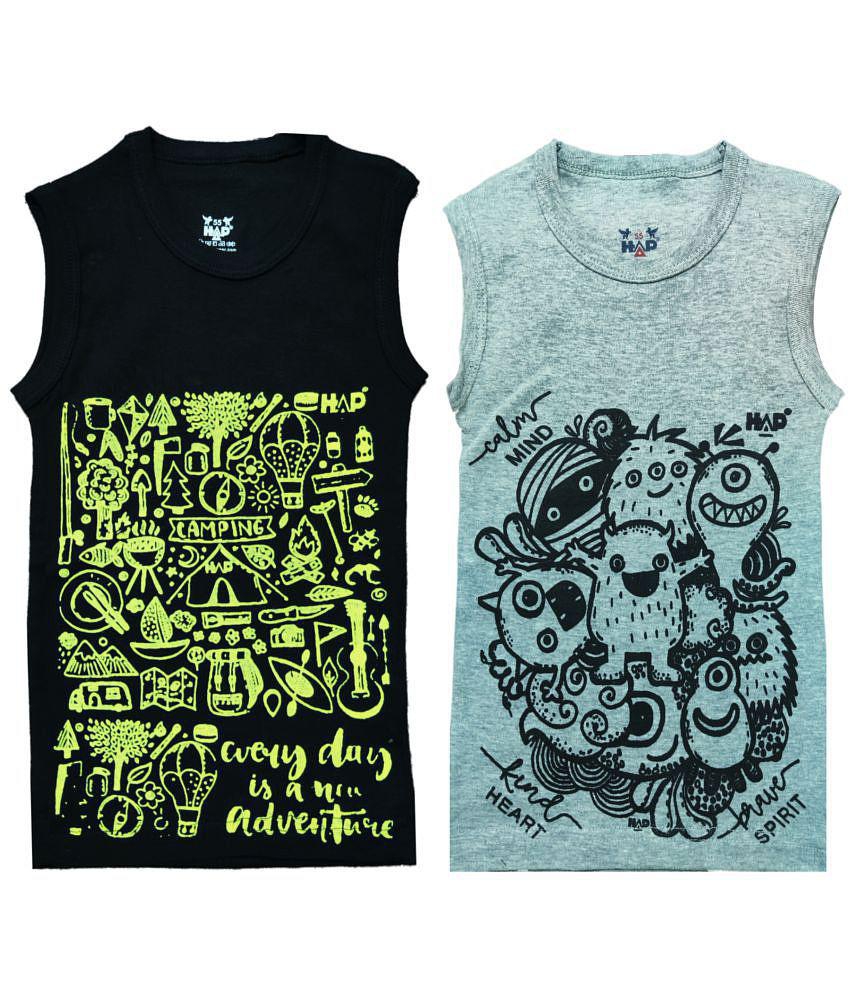 Affordable Men HAP Boys Multicolor Printed Vest | Tank top |Sleeveless Tshirt - Pack of 2  /Any 